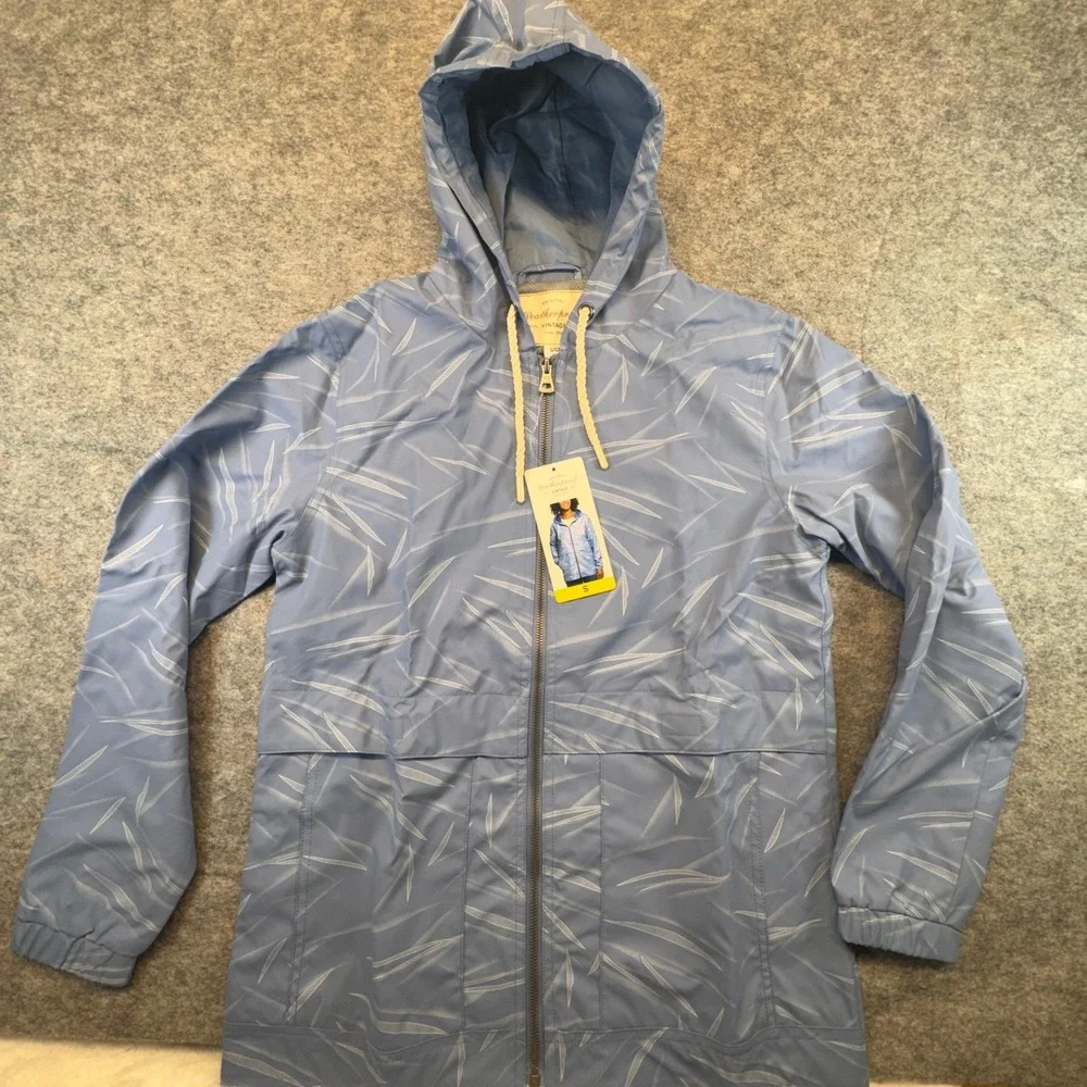 Weatherproof Vintage Womens Small Blue Leaf‎ Print Hooded Windbreaker Jacket NEW